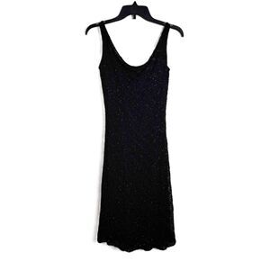 Carmen Marc Valvo Black Beaded Scoop Neck Sleeveless Cocktail Dress